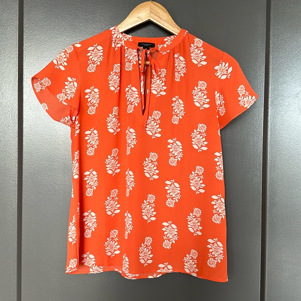 Orange floral print blouse Ann Taylor xs